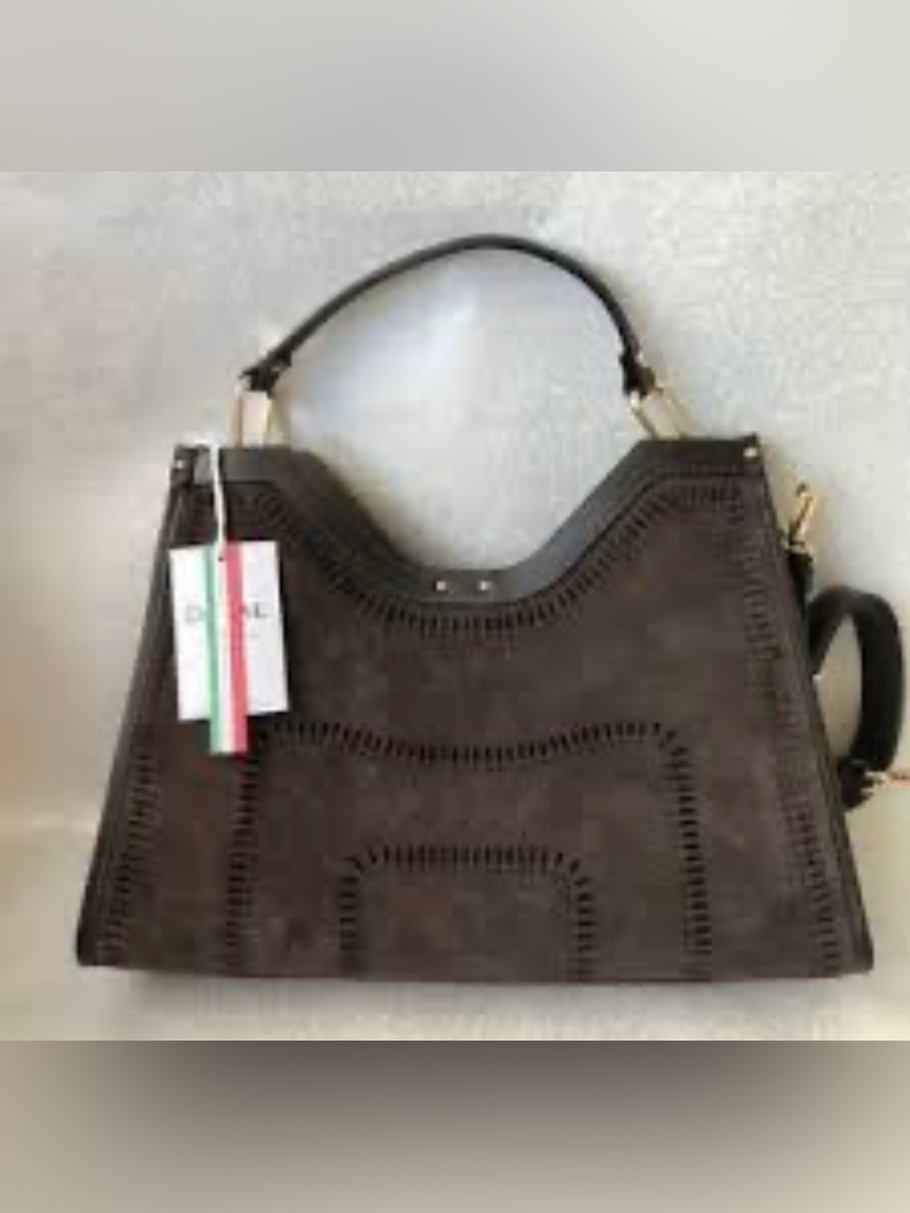 Cheval Firenze Geo Dark Brown Suede Tote NWT Italian Leather